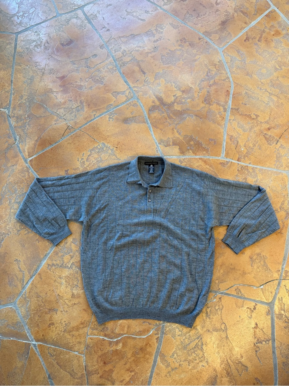 Geoffrey Beene Woolmark Merino Wool Gray Knit Collared Sweater Polo Men's L